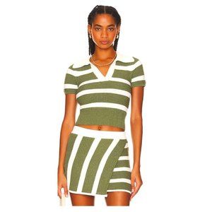 Stripped Knit Co-ord SET Green and White Ribbed L'Academie